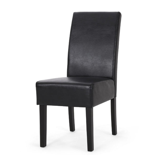 Dining Side Chair Set of 2, Black Rubberwood, Faux Leather Cushions -BM335636