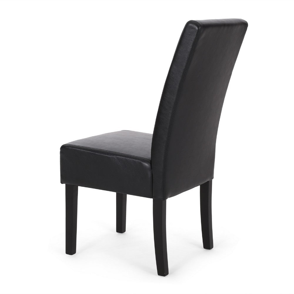 Dining Side Chair Set of 2, Black Rubberwood, Faux Leather Cushions -BM335636