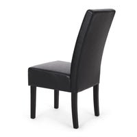 Dining Side Chair Set of 2, Black Rubberwood, Faux Leather Cushions -BM335636