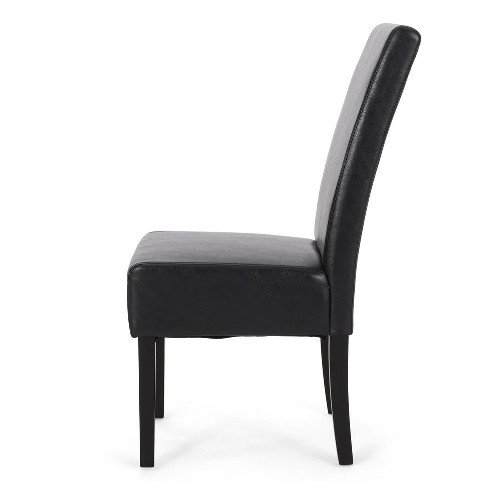 Dining Side Chair Set of 2, Black Rubberwood, Faux Leather Cushions -BM335636
