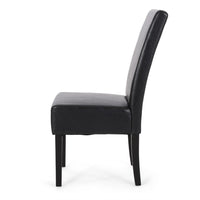Dining Side Chair Set of 2, Black Rubberwood, Faux Leather Cushions -BM335636