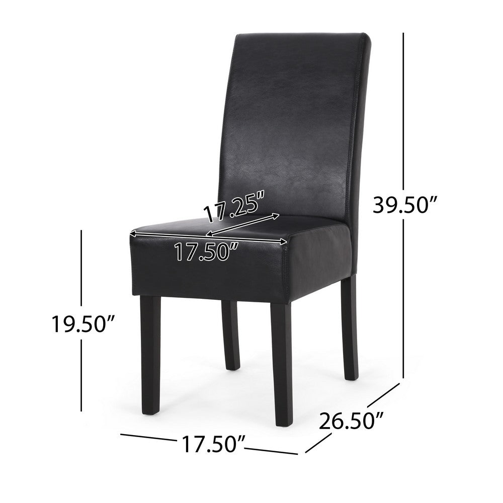 Dining Side Chair Set of 2, Black Rubberwood, Faux Leather Cushions -BM335636