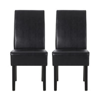 Dining Side Chair Set of 2, Black Rubberwood, Faux Leather Cushions -BM335636