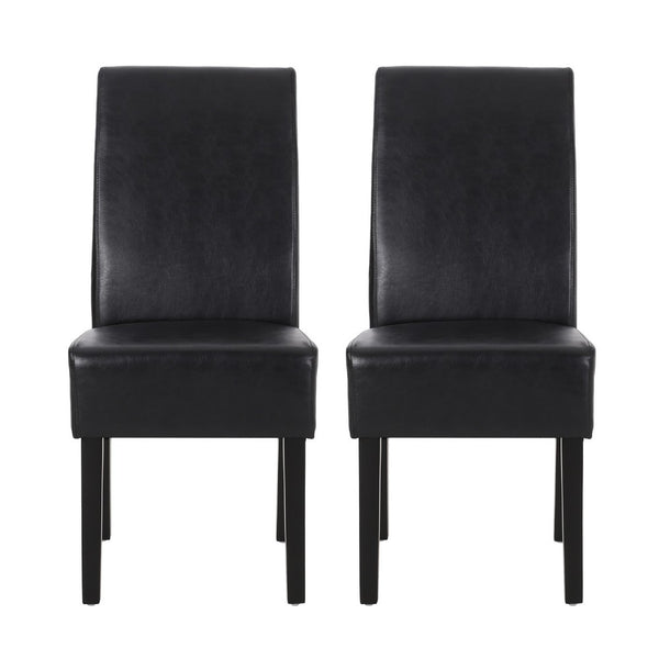 Dining Side Chair Set of 2, Black Rubberwood, Faux Leather Cushions -BM335636