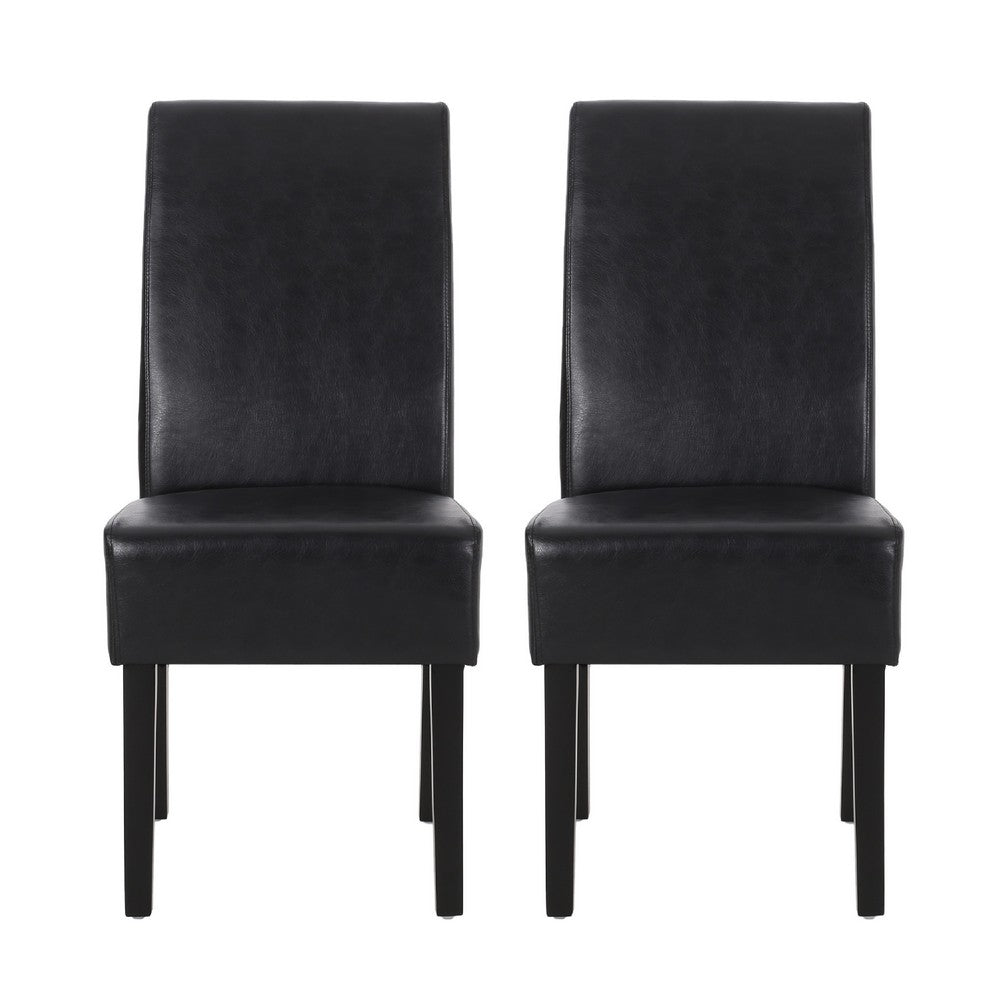 Dining Side Chair Set of 2, Black Rubberwood, Faux Leather Cushions -BM335636