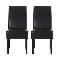 Dining Side Chair Set of 2, Black Rubberwood, Faux Leather Cushions -BM335636