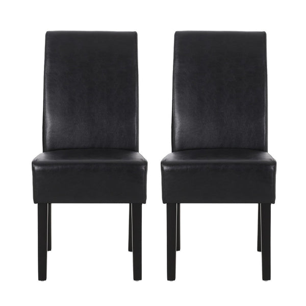 Dining Side Chair Set of 2, Black Rubberwood, Faux Leather Cushions -BM335636