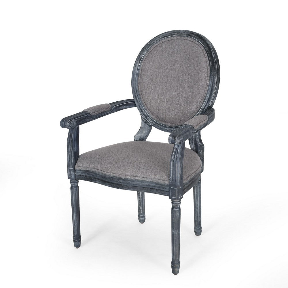 Dining Armchair Set of 2, Gray Rubberwood, Retro Round Fabric Back -BM335637