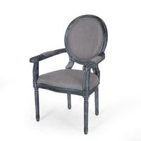 Dining Armchair Set of 2, Gray Rubberwood, Retro Round Fabric Back -BM335637
