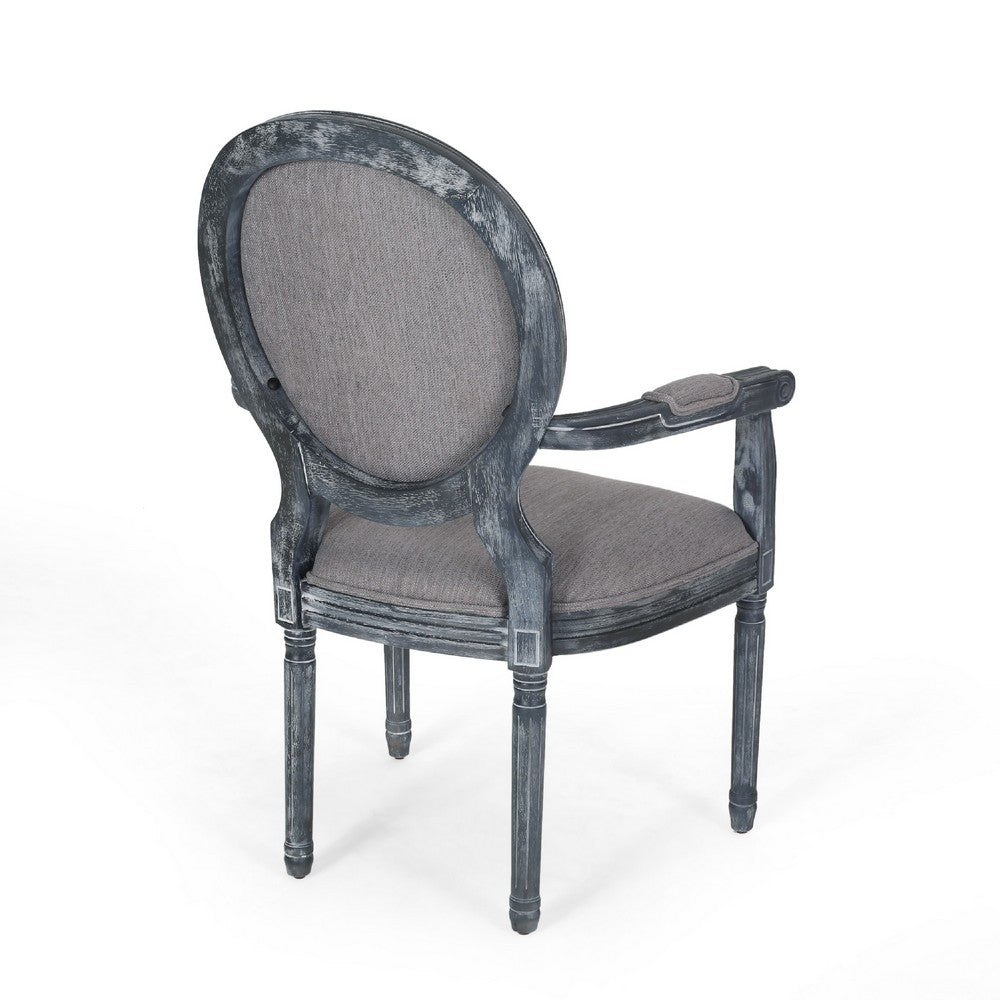 Dining Armchair Set of 2, Gray Rubberwood, Retro Round Fabric Back -BM335637