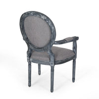 Dining Armchair Set of 2, Gray Rubberwood, Retro Round Fabric Back -BM335637