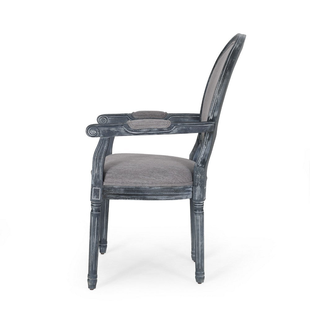 Dining Armchair Set of 2, Gray Rubberwood, Retro Round Fabric Back -BM335637
