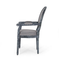 Dining Armchair Set of 2, Gray Rubberwood, Retro Round Fabric Back -BM335637