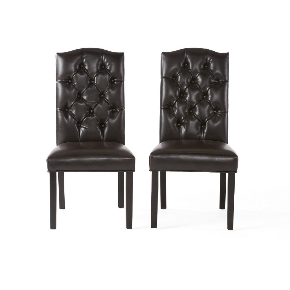 Elona Dining Chair Set of 2, Brown Birch Wood, Tufted Faux Leather -BM335638