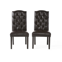 Elona Dining Chair Set of 2, Brown Birch Wood, Tufted Faux Leather -BM335638