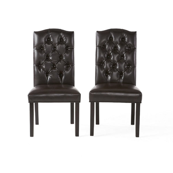 Elona Dining Chair Set of 2, Brown Birch Wood, Tufted Faux Leather -BM335638