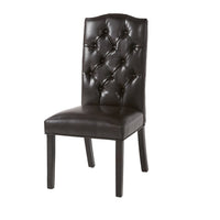 Elona Dining Chair Set of 2, Brown Birch Wood, Tufted Faux Leather -BM335638