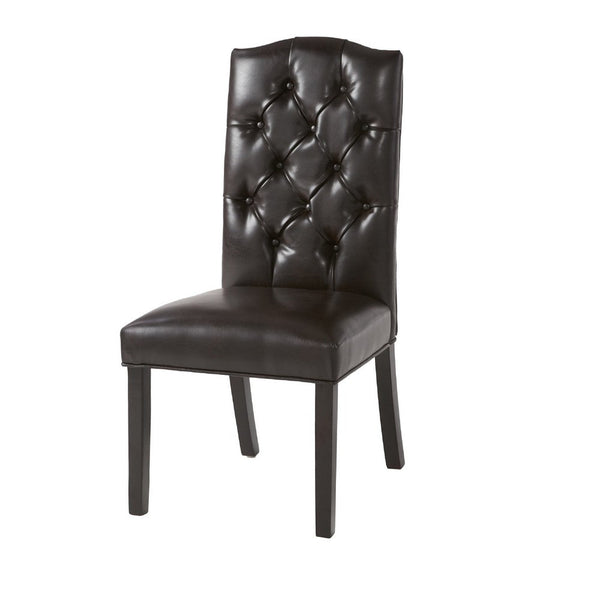 Elona Dining Chair Set of 2, Brown Birch Wood, Tufted Faux Leather -BM335638
