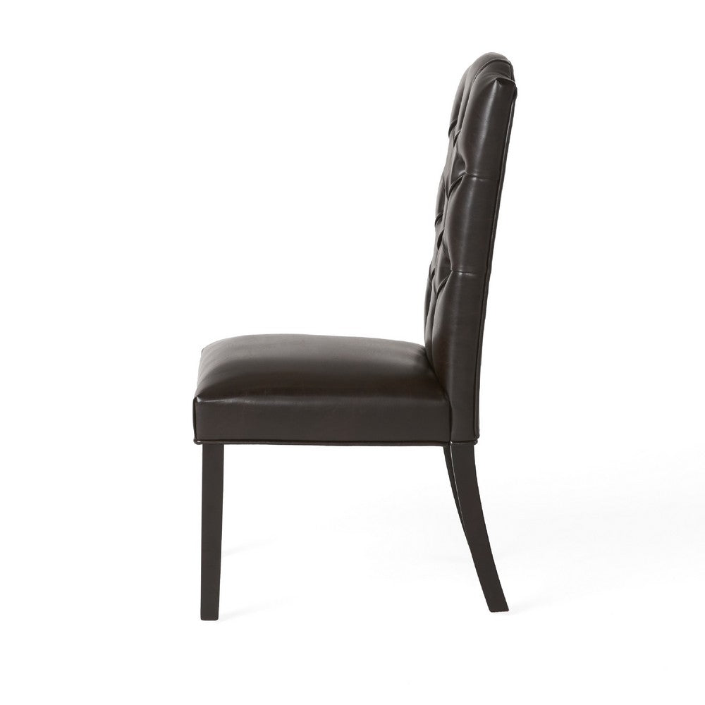 Elona Dining Chair Set of 2, Brown Birch Wood, Tufted Faux Leather -BM335638