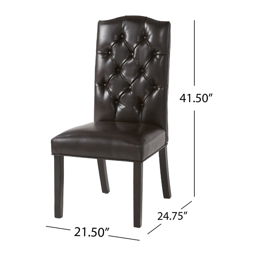 Elona Dining Chair Set of 2, Brown Birch Wood, Tufted Faux Leather -BM335638