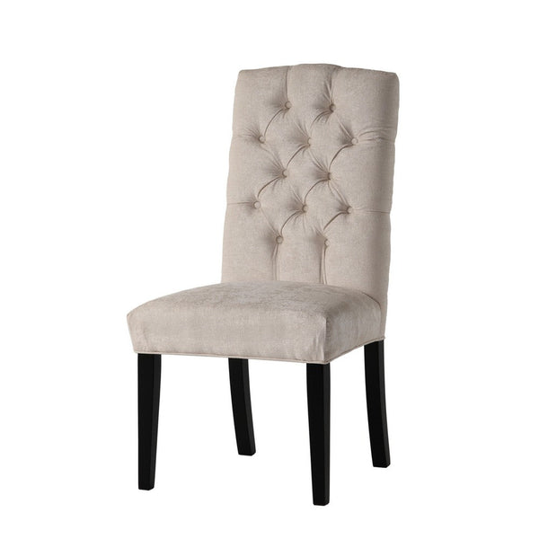 Elona Dining Chair Set of 2, Tufted Ivory Polyester, Black Solid Wood -BM335639
