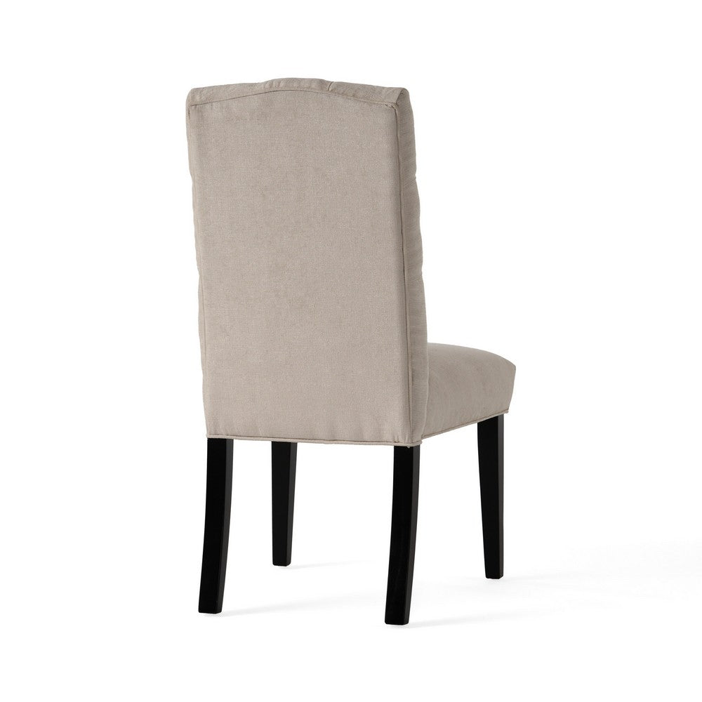 Elona Dining Chair Set of 2, Tufted Ivory Polyester, Black Solid Wood -BM335639