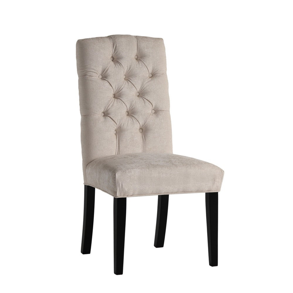 Elona Dining Chair Set of 2, Tufted Ivory Polyester, Black Solid Wood -BM335639
