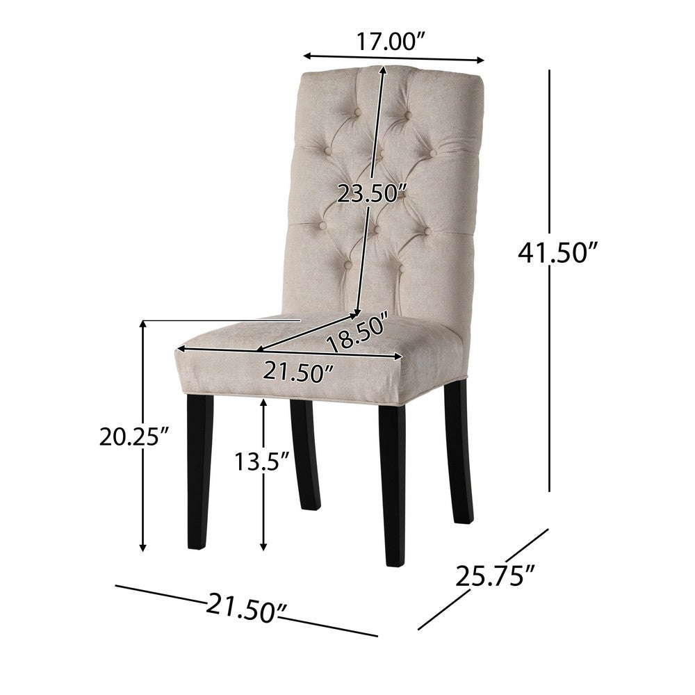 Elona Dining Chair Set of 2, Tufted Ivory Polyester, Black Solid Wood -BM335639