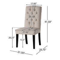 Elona Dining Chair Set of 2, Tufted Ivory Polyester, Black Solid Wood -BM335639