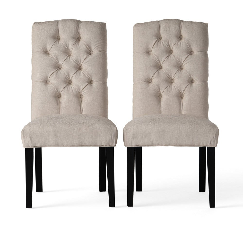 Elona Dining Chair Set of 2, Tufted Ivory Polyester, Black Solid Wood -BM335639