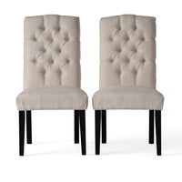Elona Dining Chair Set of 2, Tufted Ivory Polyester, Black Solid Wood -BM335639