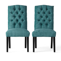Elona Dining Chair Set of 2, Green Polyester, Dark Brown Solid Wood -BM335640
