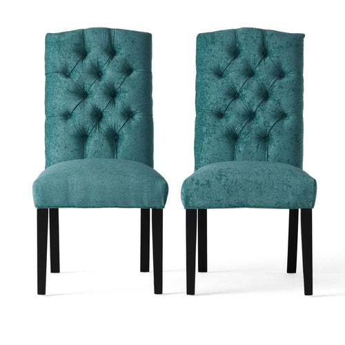 Elona Dining Chair Set of 2, Green Polyester, Dark Brown Solid Wood -BM335640