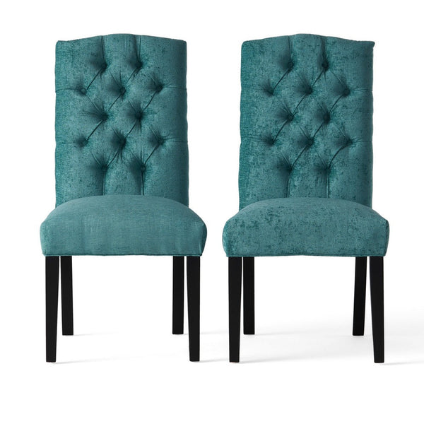 Elona Dining Chair Set of 2, Green Polyester, Dark Brown Solid Wood -BM335640