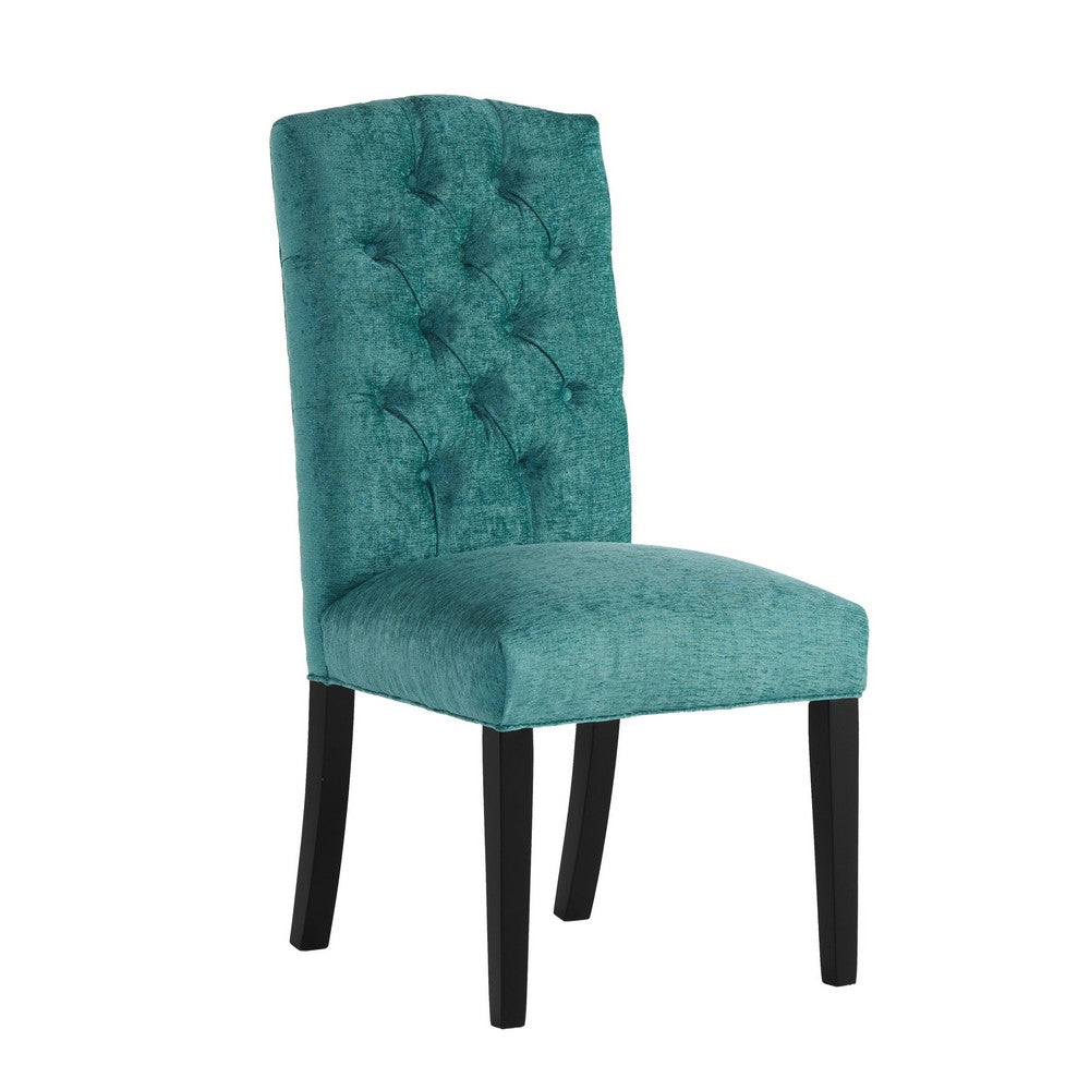 Elona Dining Chair Set of 2, Green Polyester, Dark Brown Solid Wood -BM335640