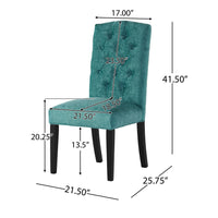 Elona Dining Chair Set of 2, Green Polyester, Dark Brown Solid Wood -BM335640