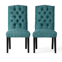 Elona Dining Chair Set of 2, Green Polyester, Dark Brown Solid Wood -BM335640