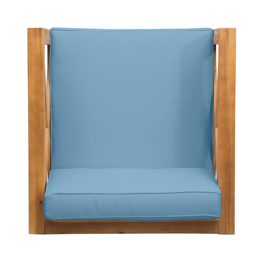Juna Outdoor Accent Club Chair, Teak Brown Acacia Wood, Blue Fabric -BM335641