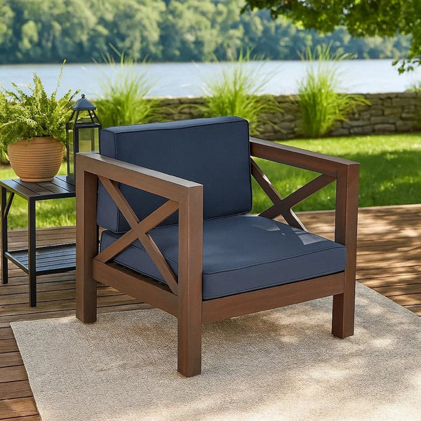 Juna Outdoor Club Chair, Charcoal Gray Water-Resistant Fabric, Acacia -BM335642