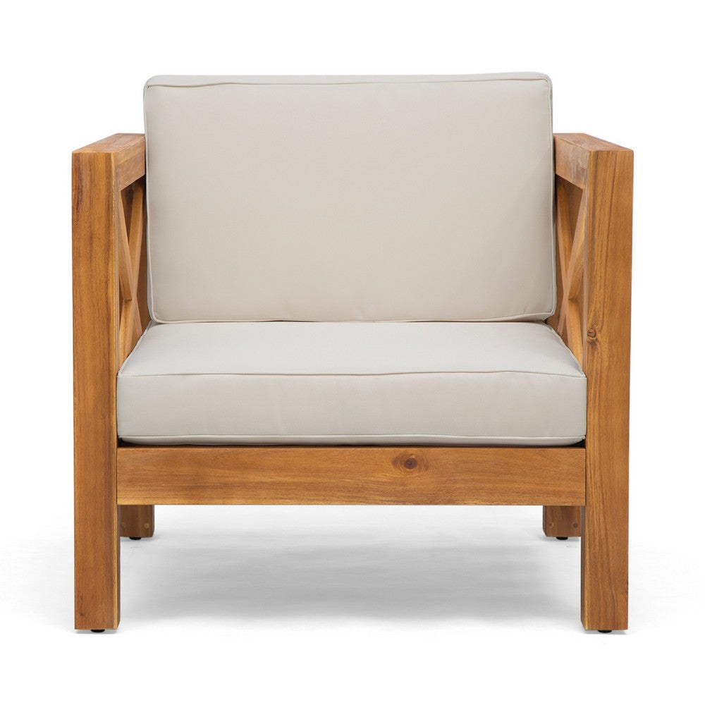 Juna Outdoor Club Chair, Beige Water-Resistant Fabric, Teak Brown Wood -BM335643