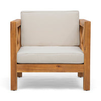 Juna Outdoor Club Chair, Beige Water-Resistant Fabric, Teak Brown Wood -BM335643
