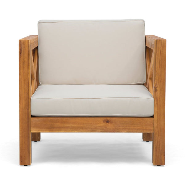 Juna Outdoor Club Chair, Beige Water-Resistant Fabric, Teak Brown Wood -BM335643