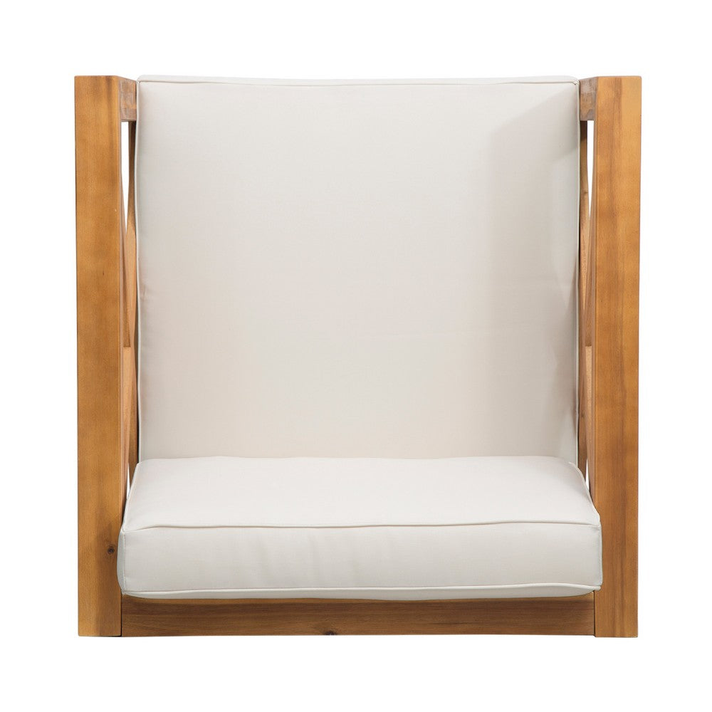 Juna Outdoor Club Chair, Beige Water-Resistant Fabric, Teak Brown Wood -BM335643