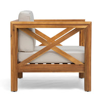 Juna Outdoor Club Chair, Beige Water-Resistant Fabric, Teak Brown Wood -BM335643