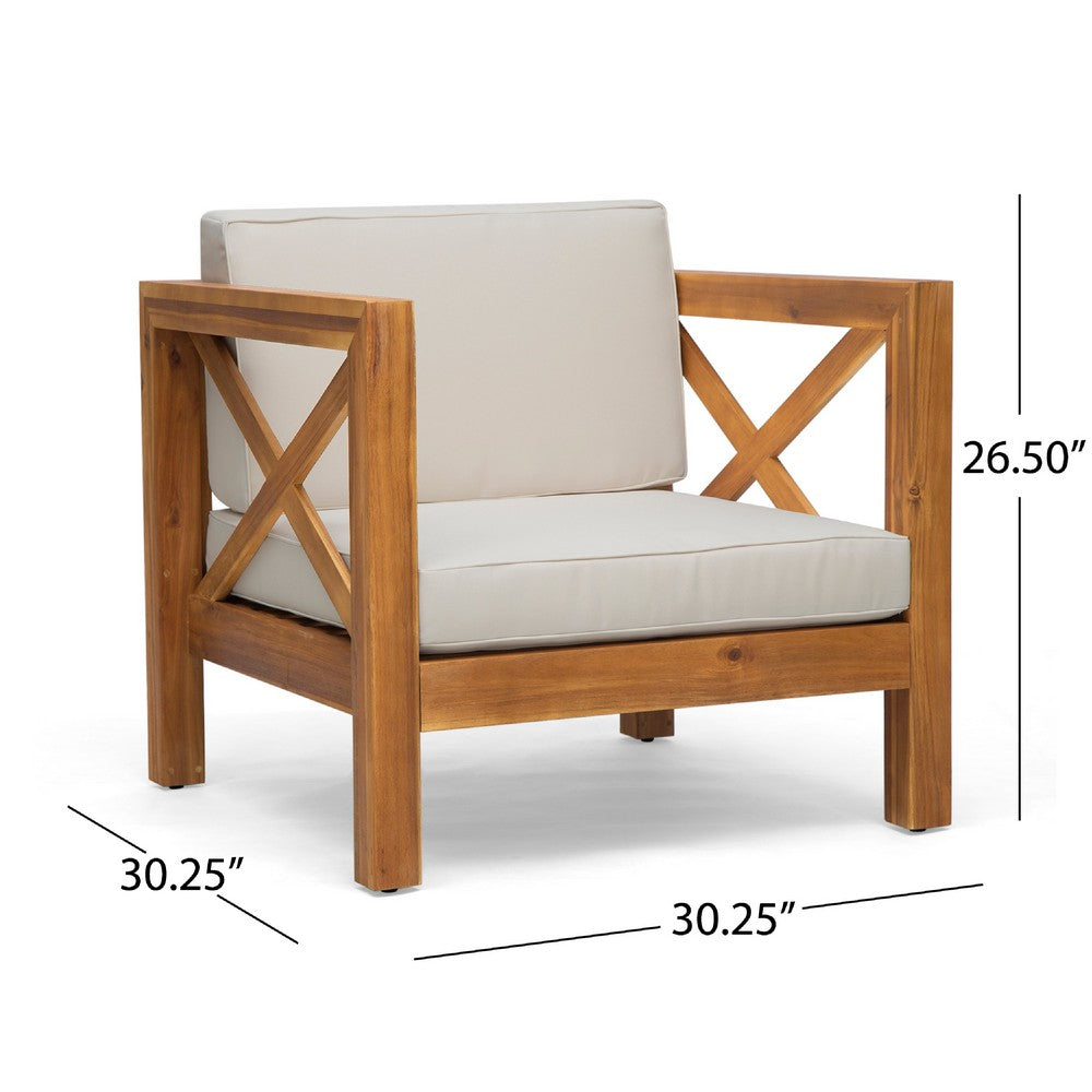 Juna Outdoor Club Chair, Beige Water-Resistant Fabric, Teak Brown Wood -BM335643