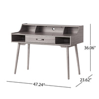 Jesa Study Writing Desk, 1 Drawer 3 Shelves, Oak Gray Wood, 47 Inch -BM335645