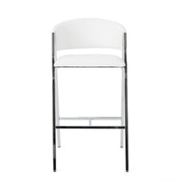 Zoy Barstool Chair Set of 2, Ivory Faux Leather, Chrome Metal Frame -BM335647