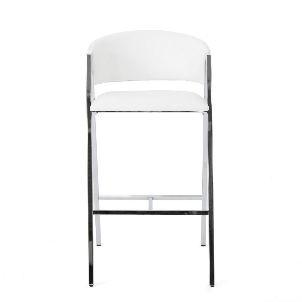 Zoy Barstool Chair Set of 2, Ivory Faux Leather, Chrome Metal Frame -BM335647