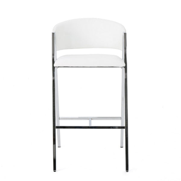 Zoy Barstool Chair Set of 2, Ivory Faux Leather, Chrome Metal Frame -BM335647