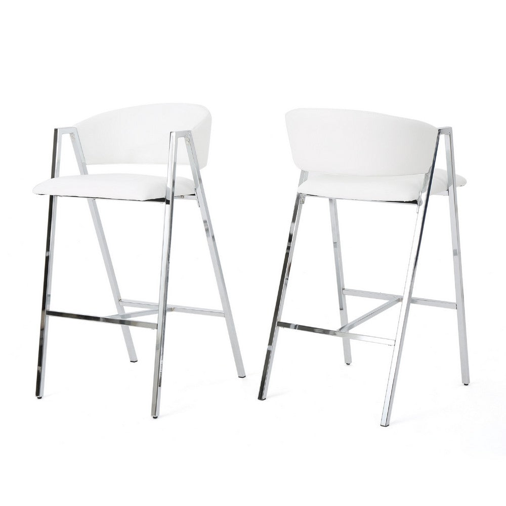 Zoy Barstool Chair Set of 2, Ivory Faux Leather, Chrome Metal Frame -BM335647